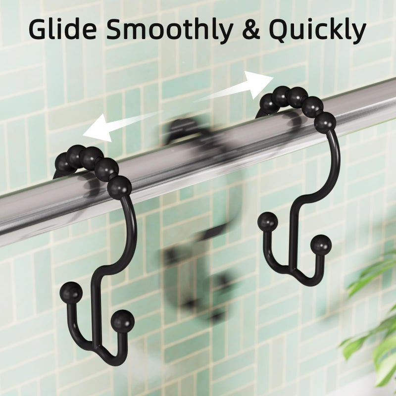 Amazer Shower Curtain Rings, Rust-Resistant Metal Double Shower Hooks for Curtain Rolling Shower Curtain Hooks Rings Shower Rings for Bathroom Shower Curtain Rod, Matte Black, Set of 12 Rings - Image 5